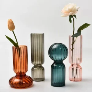 nordic color stripe glass vase retro style home accent