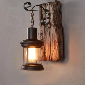 antique industrial wood wall sconce light rustic iron metal wall lamp for loft & corridor decor