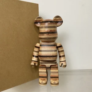 handmade wooden bear figure 28cm 400% horizontal stripe layered solid wood art toy collectible action figure desk decor