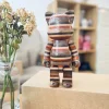 Handmade Wooden Cat Figure 26cm 400% Solid Wood Horizontal Stripe Art Toy Collectible Animal Action Figure Desk Decor