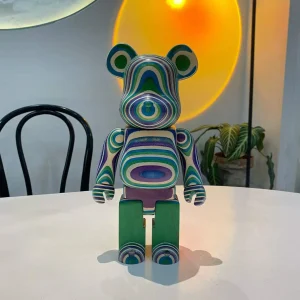 layered rainbow wood bear figure 28cm 400% handmade skateboard wood art toy collectible action figure desk decor