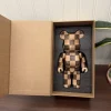 Handmade Wooden Bear Figure 28cm 400% Chessboard Pattern Solid Wood Art Toy Collectible Action Figure Home Desk Decor